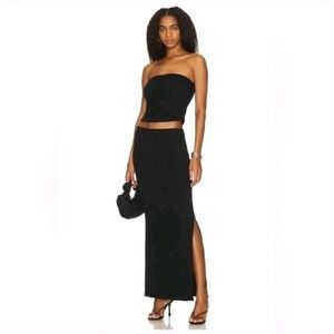 LNA Clothing Womens Ribbed Pull On Side Slit Maxi Skirt‎ Black Size XS